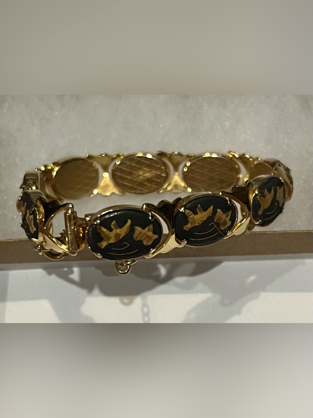 Gold Tone Black Enamel Bracelet